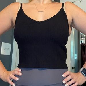 Divided Black Ribbed Crop Top